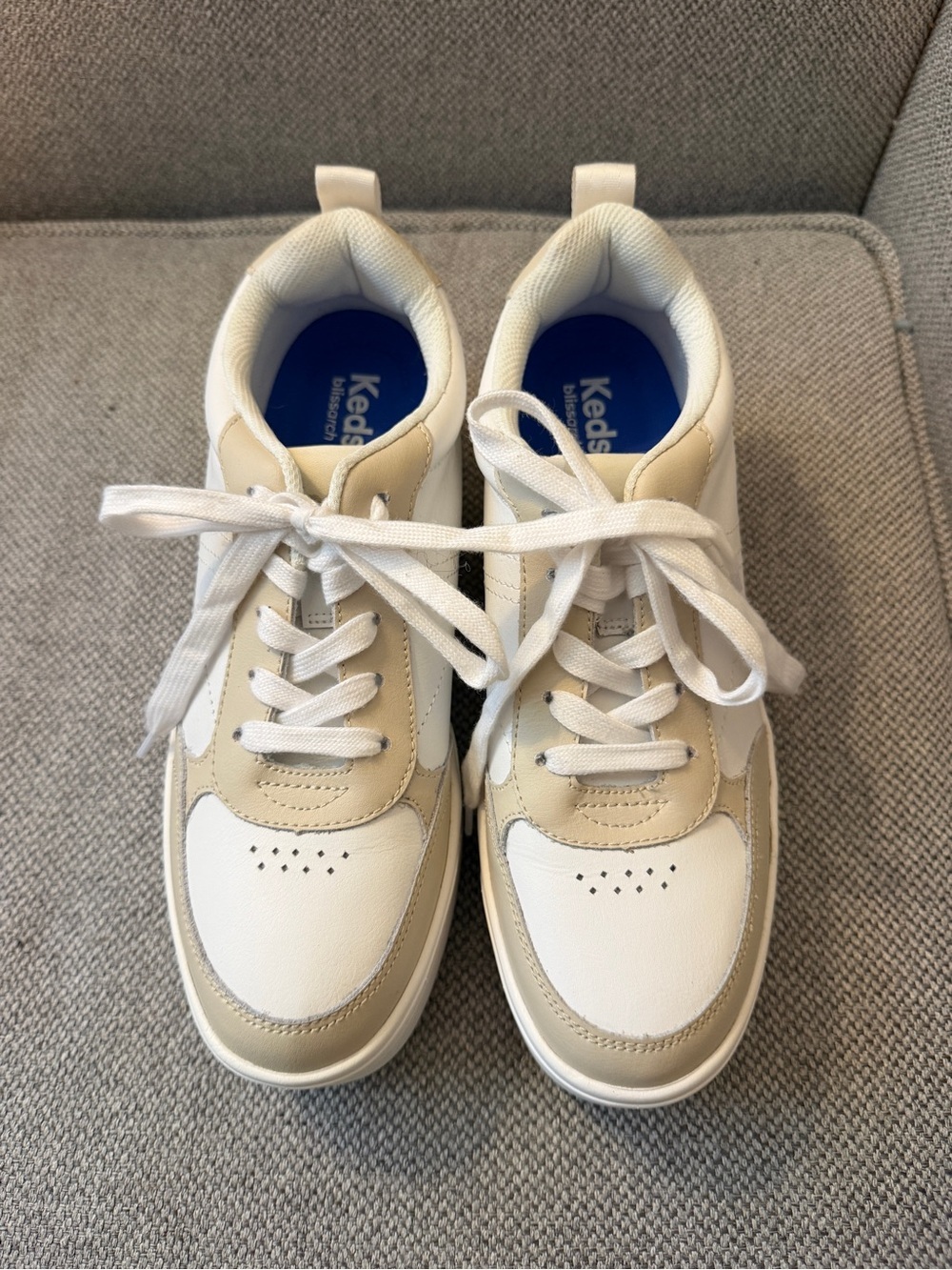 Keds Kids White and Beige Low-Top Lace Sneakers